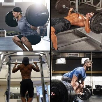 representation des 4 meilleurs exercices de musculation:le Squat , le développé couché, les tractions et le soulevé de terre.