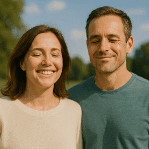 un couple affichant un bonheur sur leur visage
