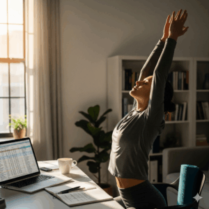 employé qui pendant sa pause fait un peu de sport pour elle
