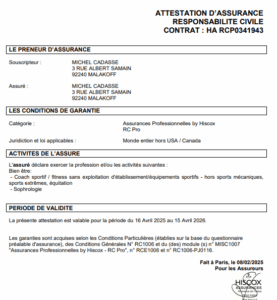 Attestation d'assurance pro