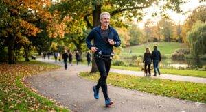 homme de plus de 50 ans qui fait du sport en extérieur.