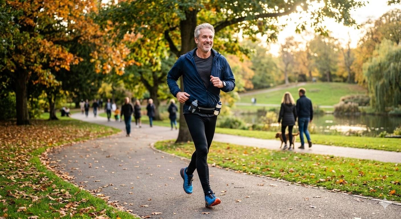 homme de plus de 50 ans qui fait du sport en extérieur.